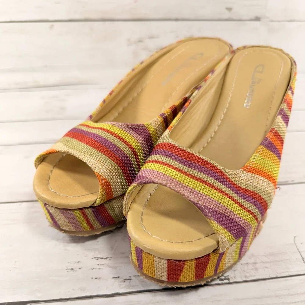 CL by Laundry Multicolor Striped Espadrille Wedge (Yellow, Orange, Pink, Purple)